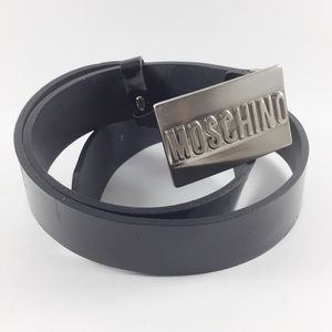 MOSCHINO Buckle Black Leather Belt